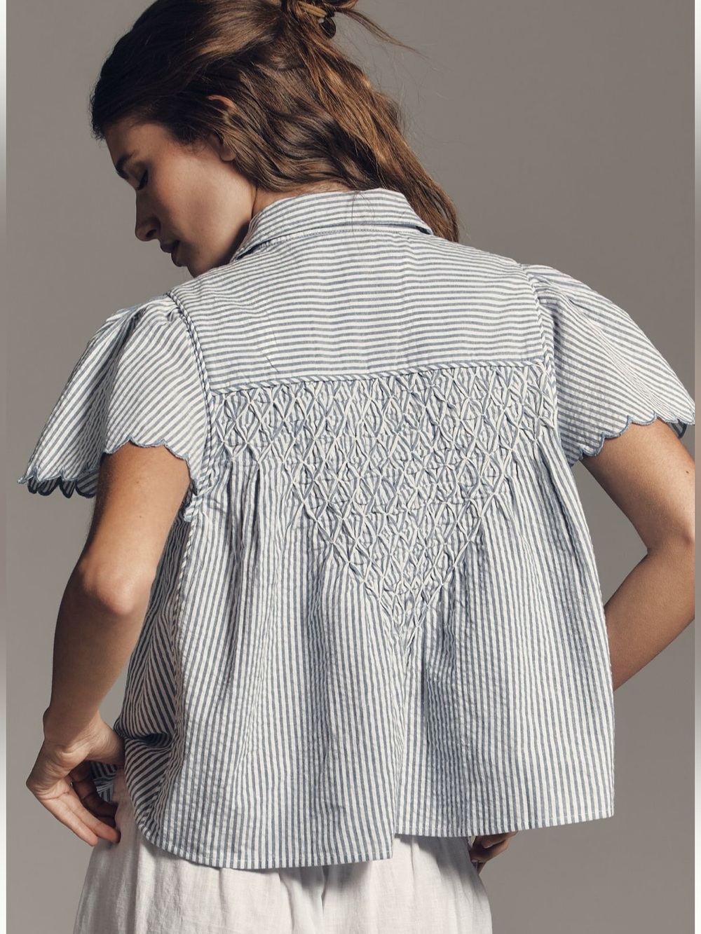 Anthropologie Maeve scalloped swing top blue stripe nwt small - Picture 3 of 10